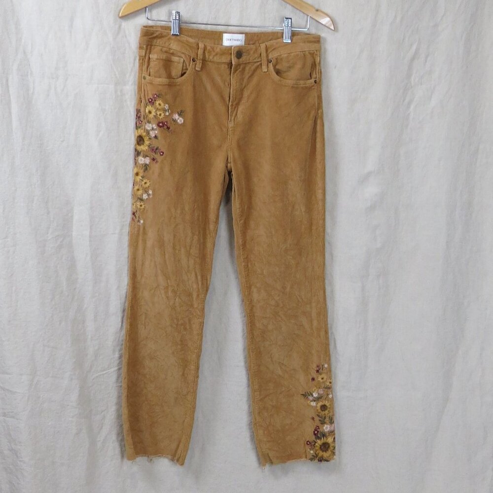 DRIFTWOOD Tan Straight Leg Pants with Floral Embroidery